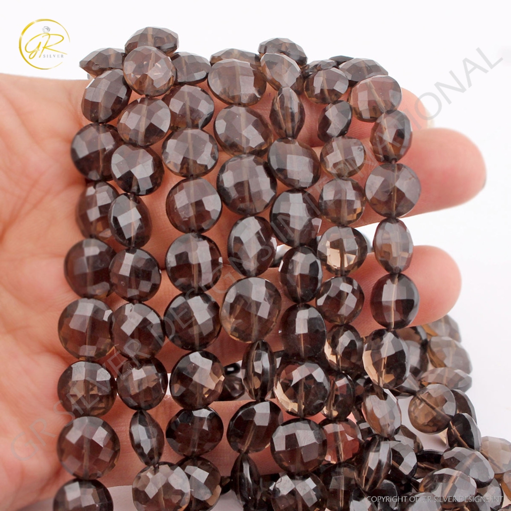 Quality Smoky Quartz Round Faceted Gemstone Beads