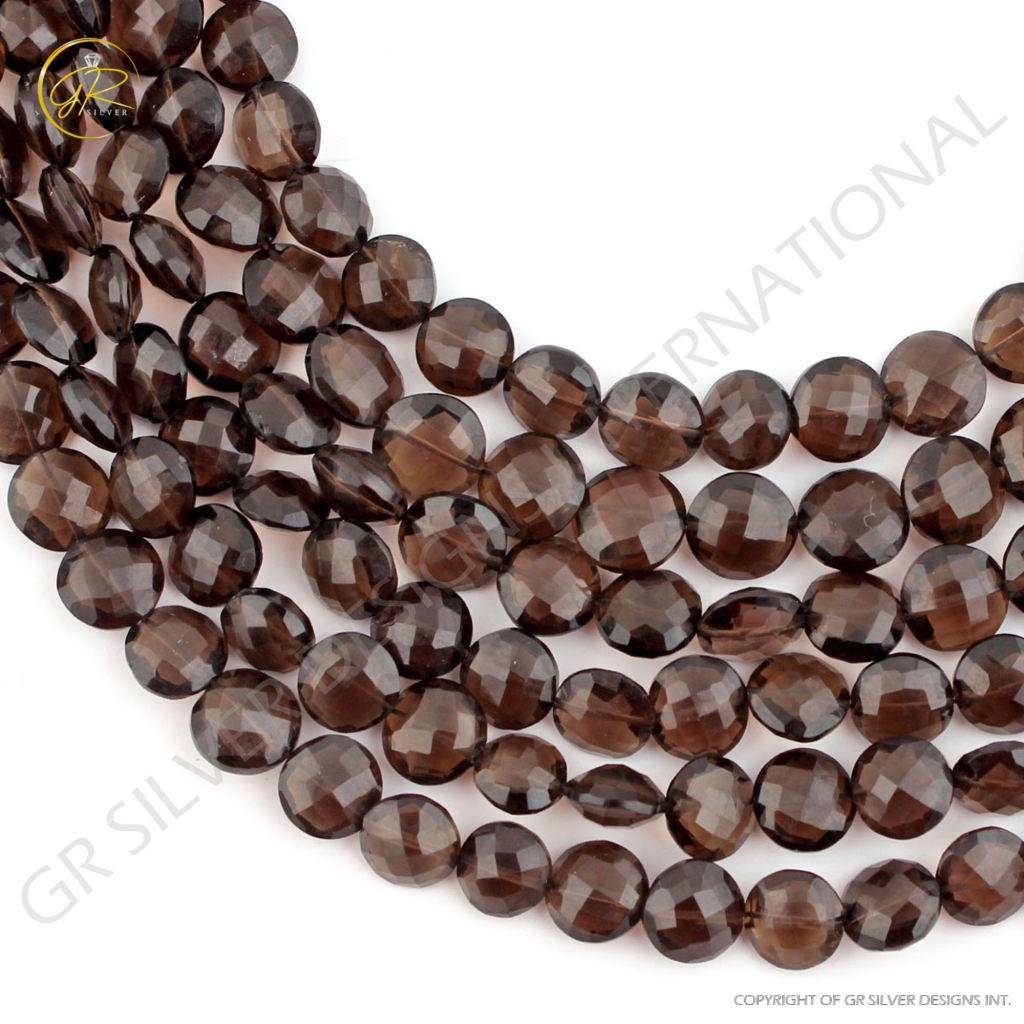 Quality Smoky Quartz Round Faceted Gemstone Beads