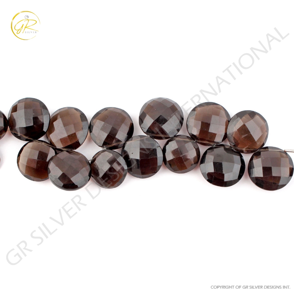 Round Smoky Quartz 15-18mm Faceted Gemstone 3 Strands Beads