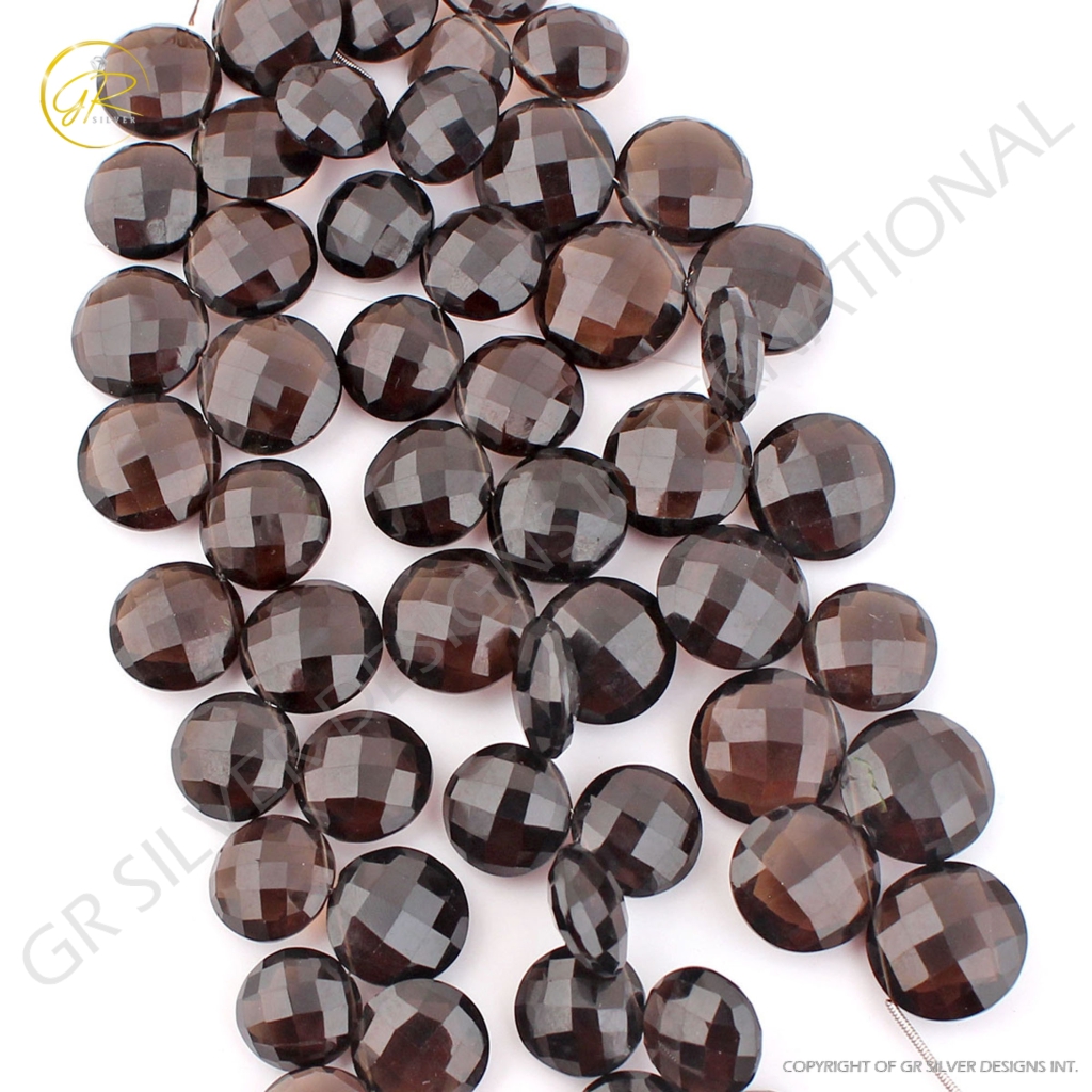 Round Smoky Quartz 15-18mm Faceted Gemstone 3 Strands Beads