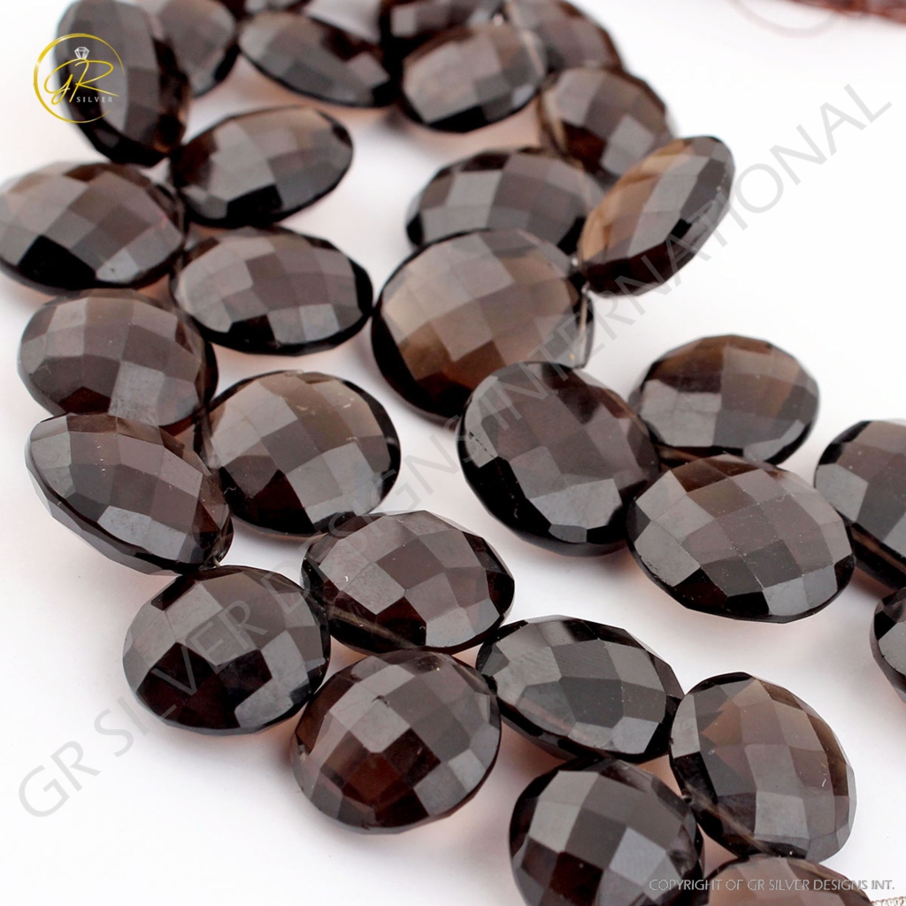 Round Smoky Quartz 15-18mm Faceted Gemstone 3 Strands Beads