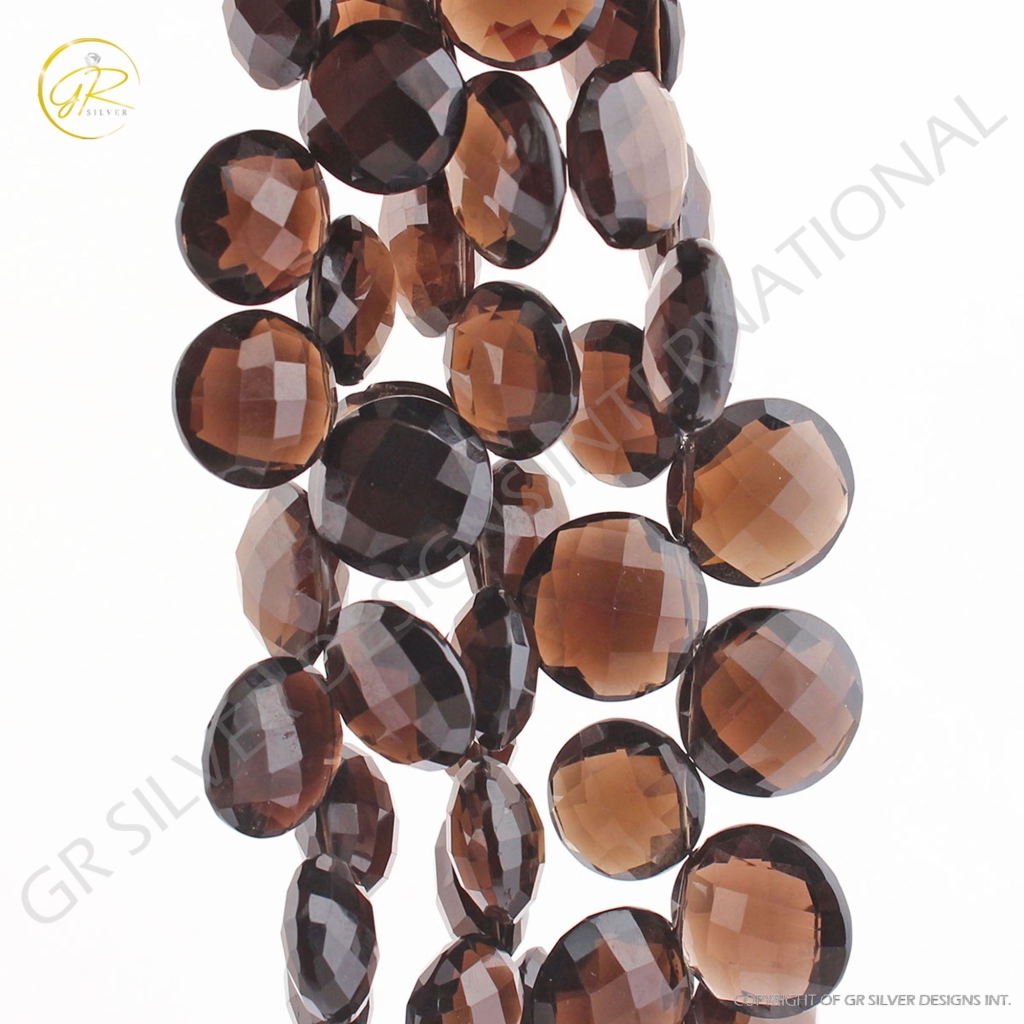 Round Smoky Quartz 15-18mm Faceted Gemstone 3 Strands Beads