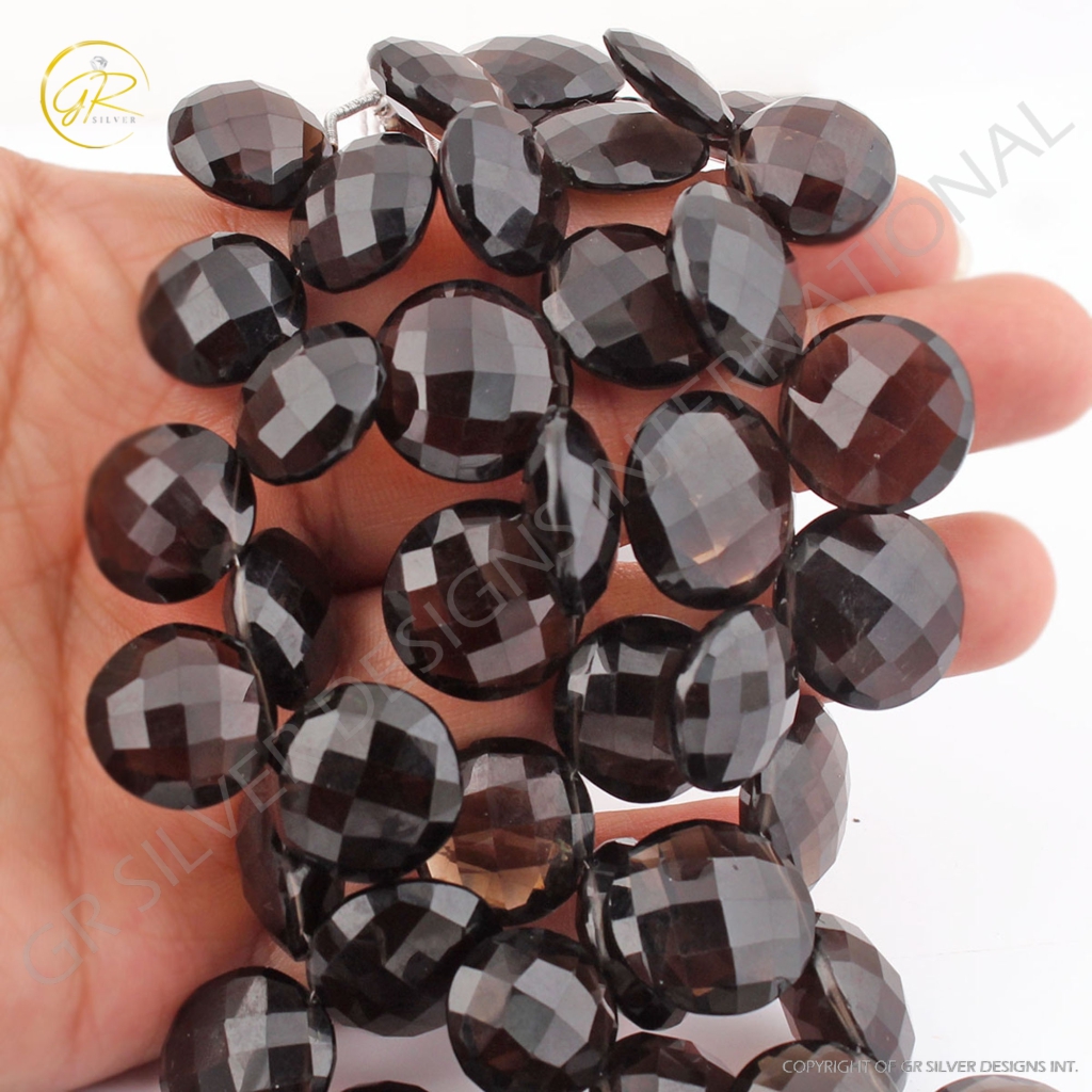 Round Smoky Quartz 15-18mm Faceted Gemstone 3 Strands Beads