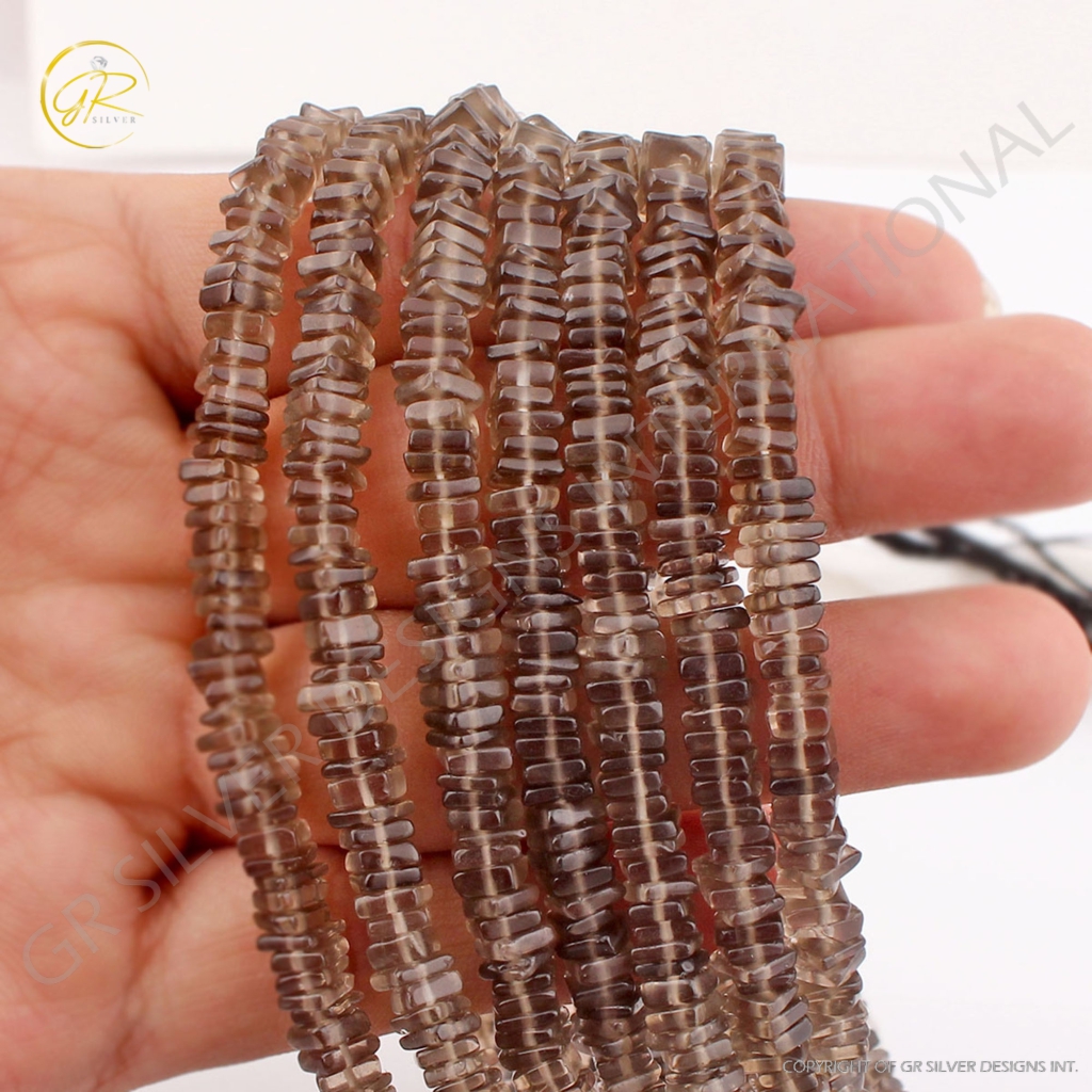 High Quality Smooth Smoky Quartz 4-6mm Square Gemstone Beads