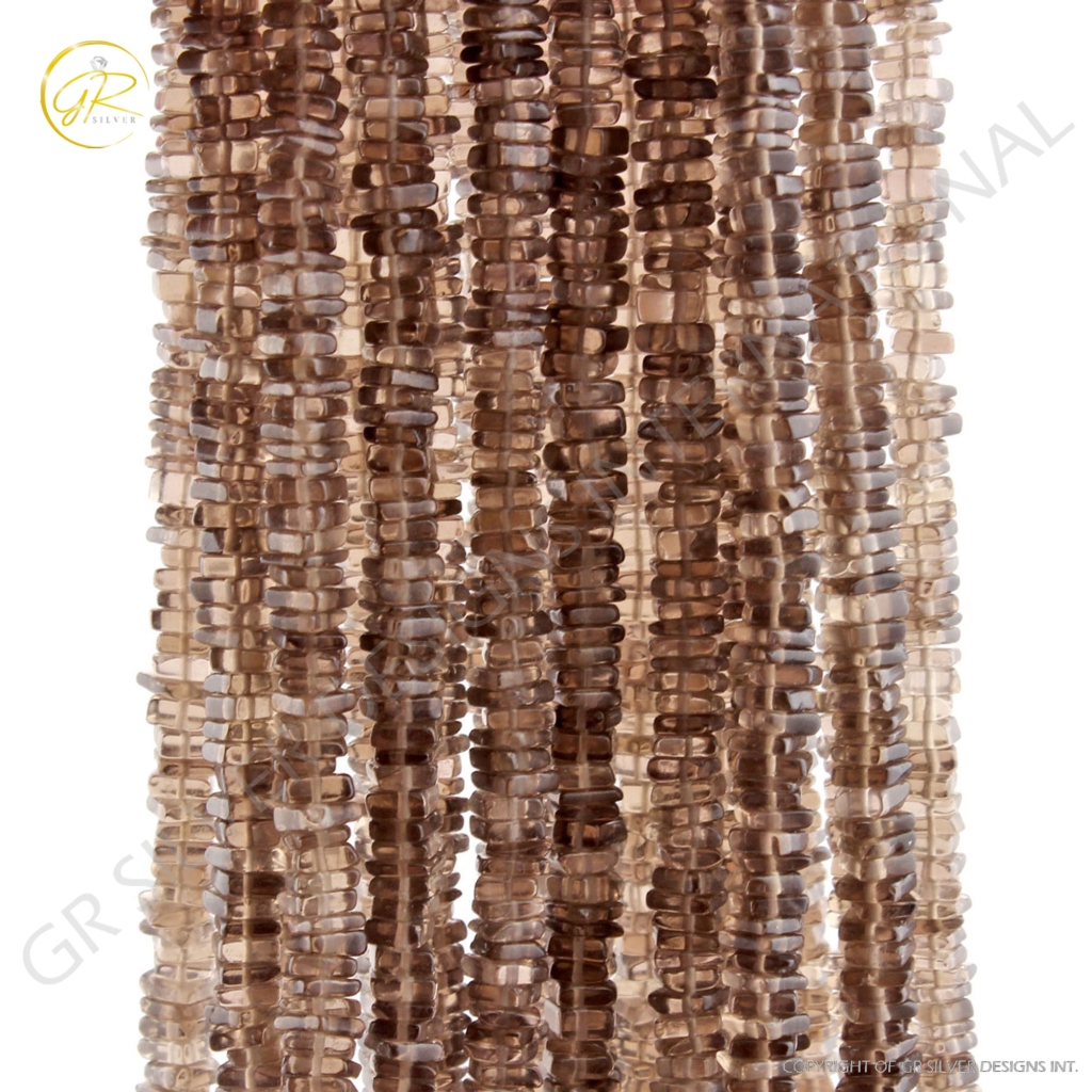 High Quality Smooth Smoky Quartz 4-6mm Square Gemstone Beads