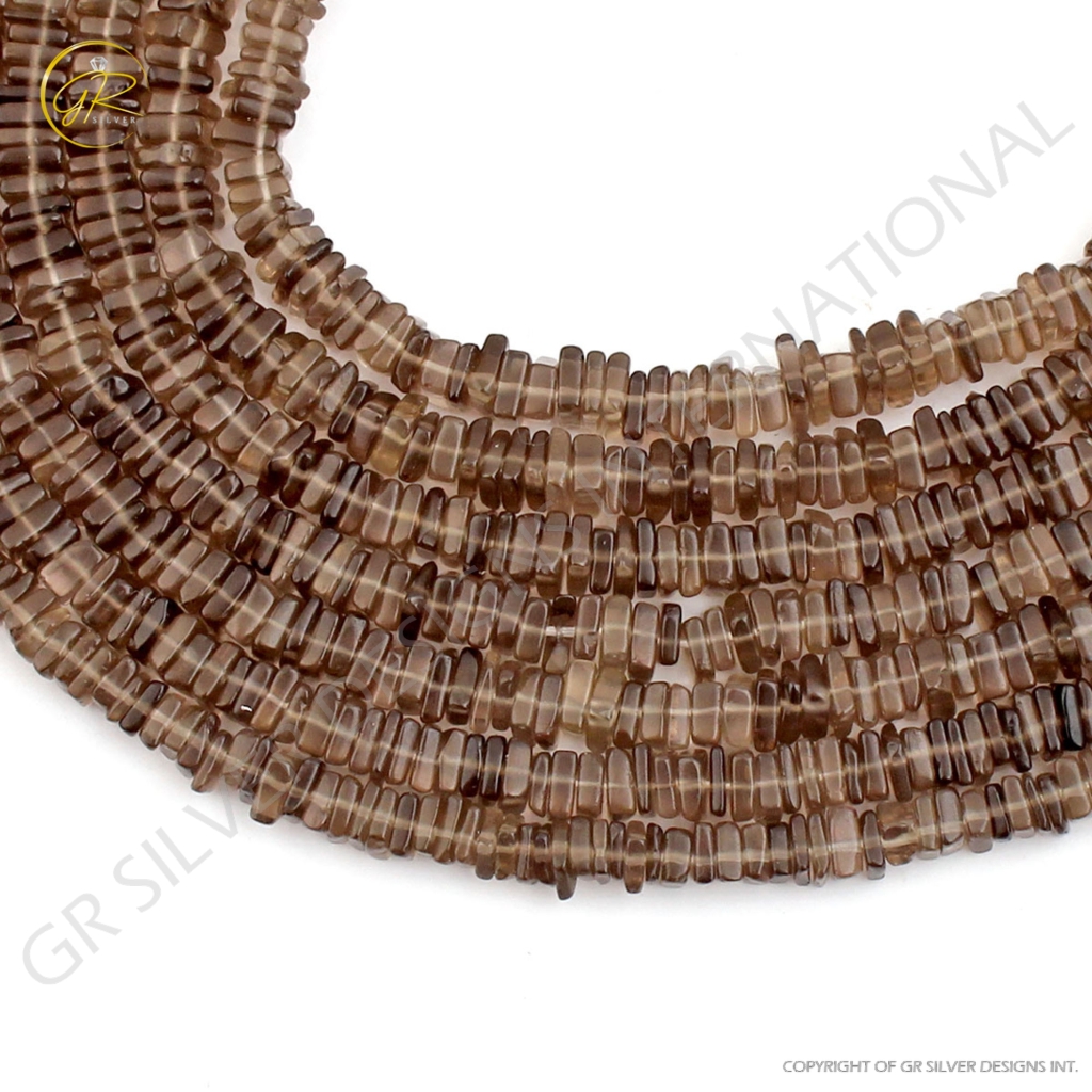 High Quality Smooth Smoky Quartz 4-6mm Square Gemstone Beads