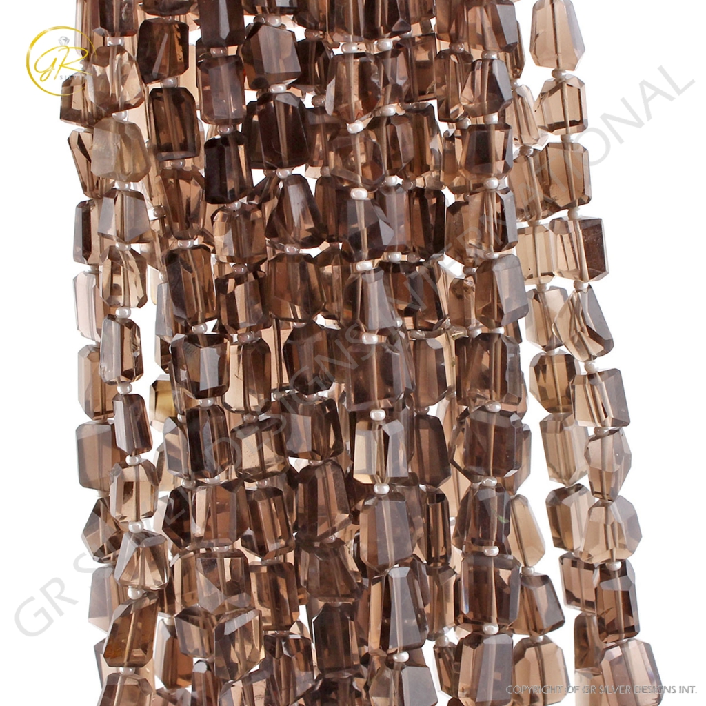 Natural Smoky Quartz Faceted Tumble Beads For Jewelry Making