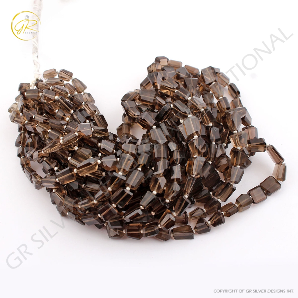 Natural Smoky Quartz Faceted Tumble Beads For Jewelry Making