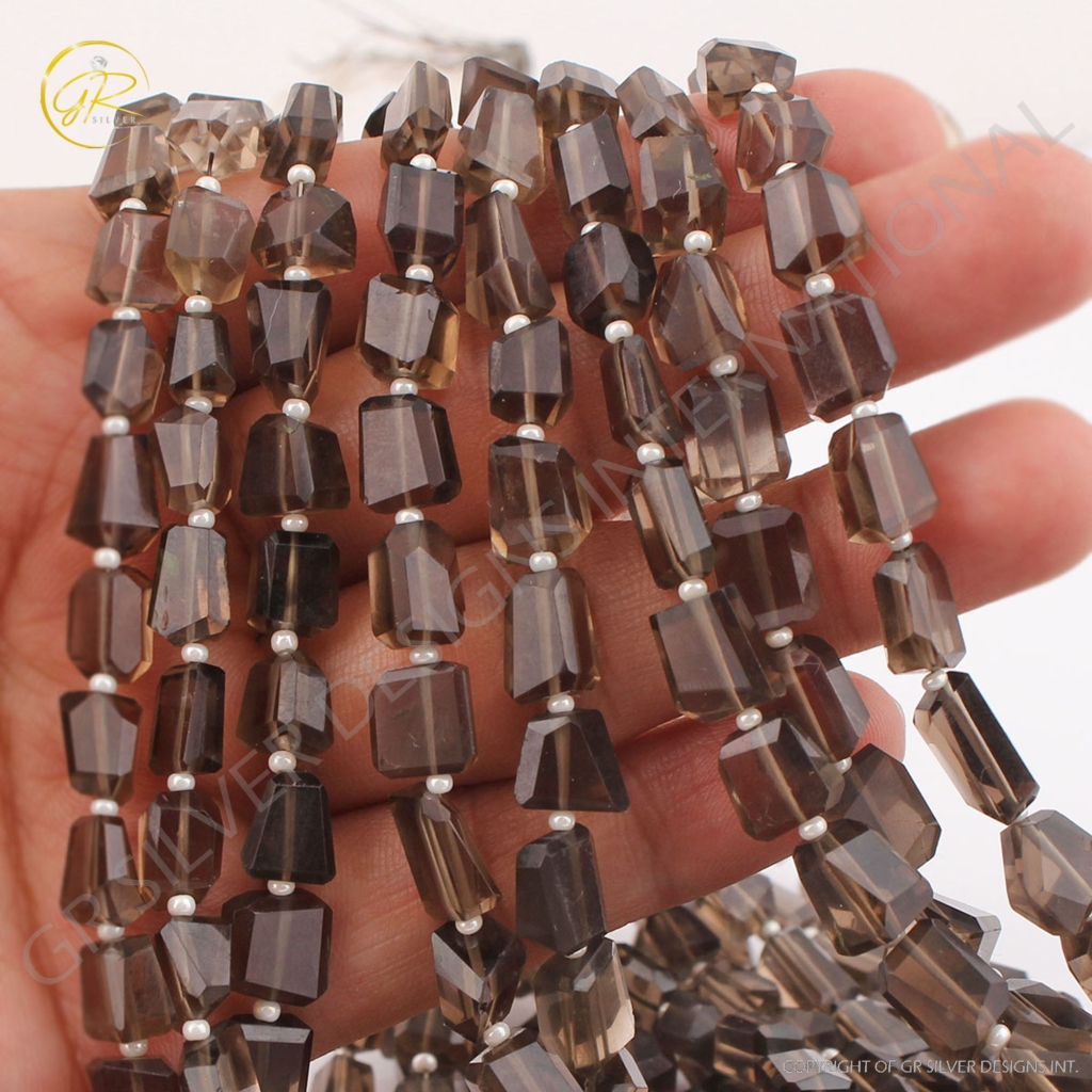 Natural Smoky Quartz Faceted Tumble Beads For Jewelry Making