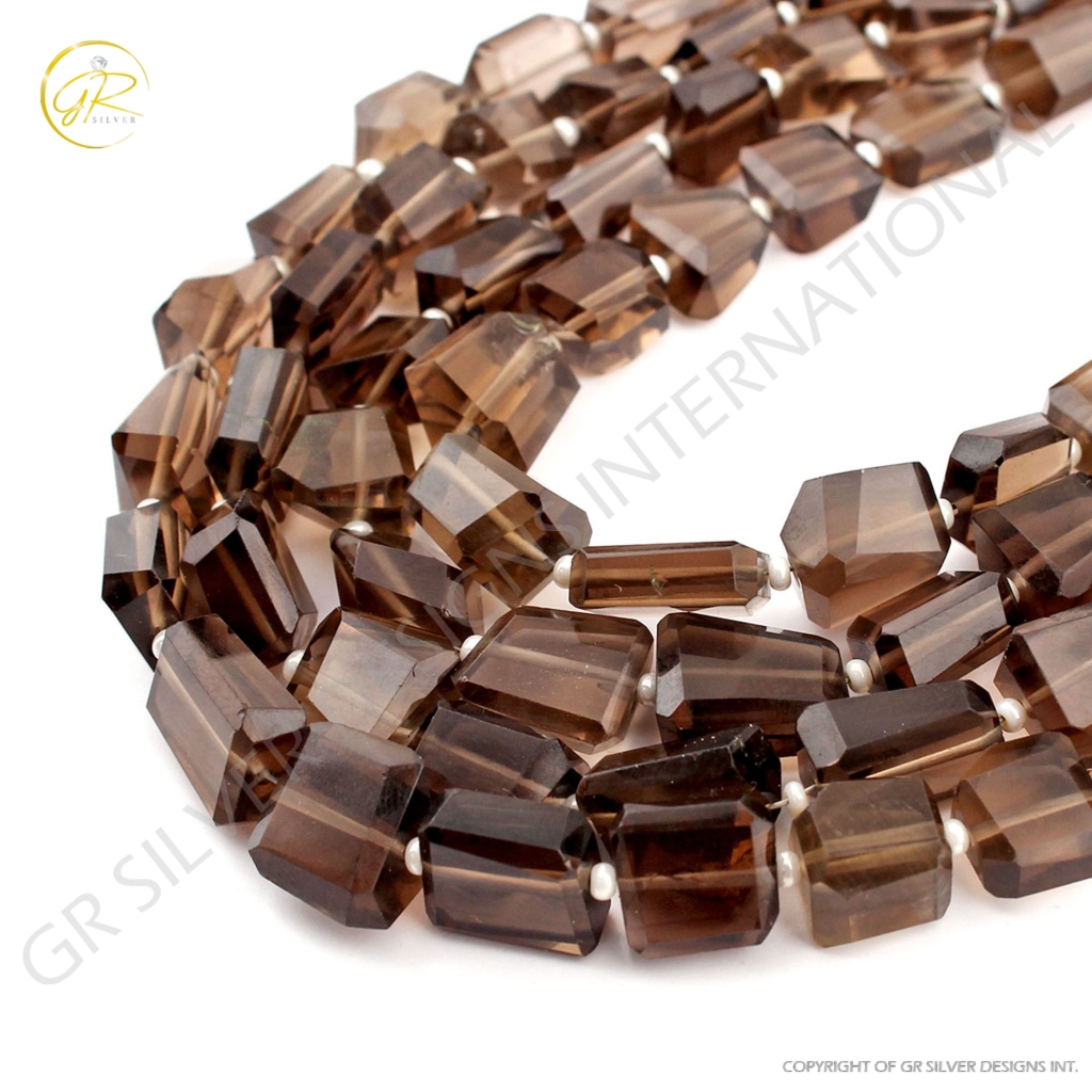 Natural Smoky Quartz Faceted Tumble Beads For Jewelry Making