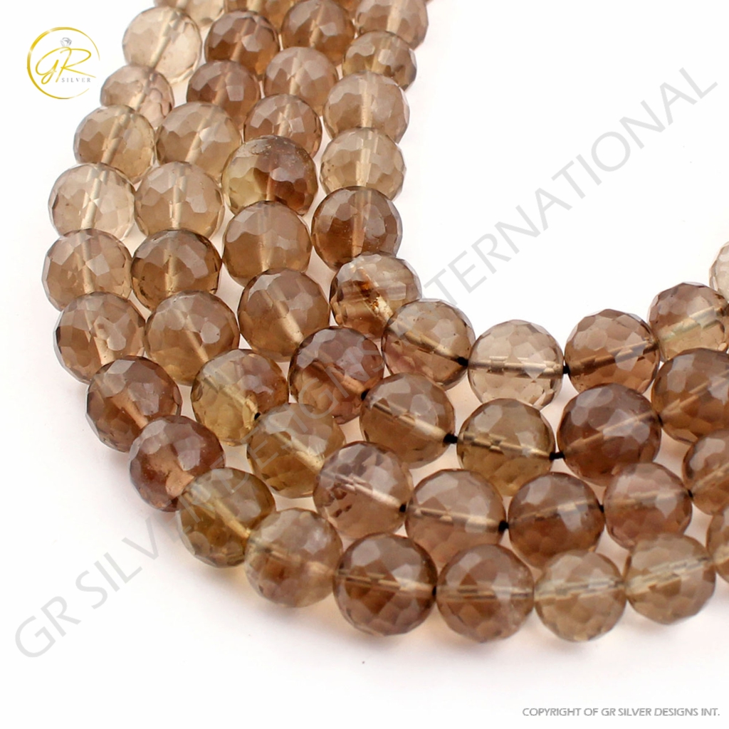 Top Quality Smoky Quartz Balls Shape Faceted Beads For Jewelry