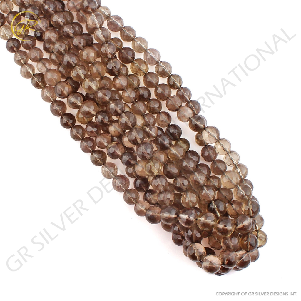 Top Quality Smoky Quartz Balls Shape Faceted Beads For Jewelry