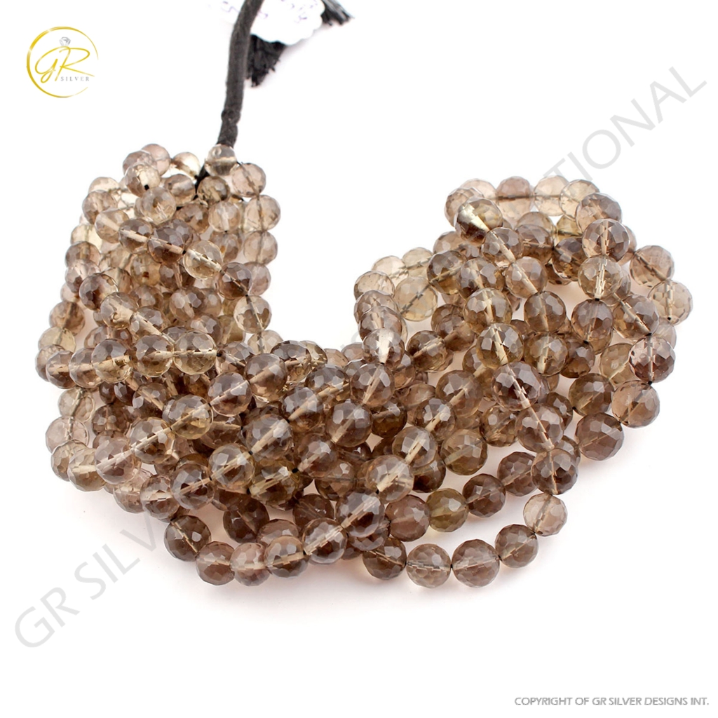 Top Quality Smoky Quartz Balls Shape Faceted Beads For Jewelry