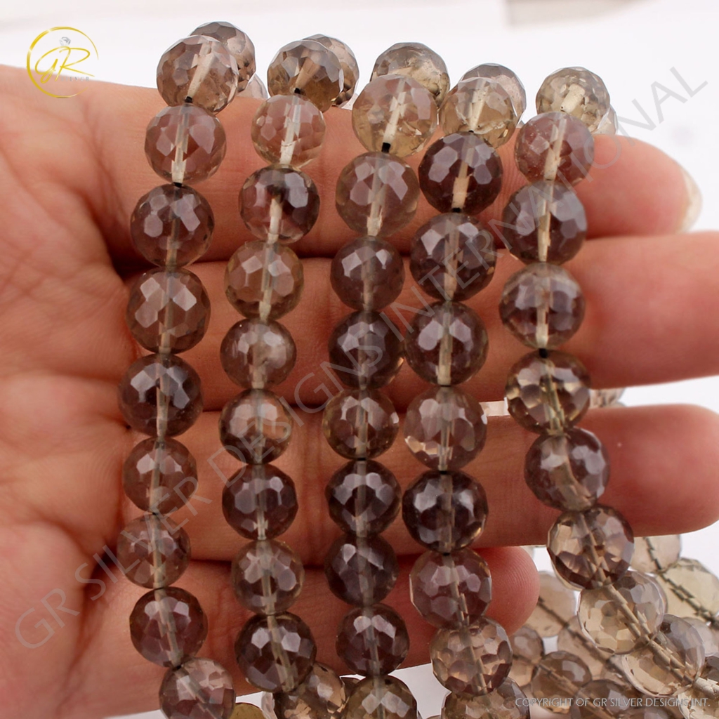 Top Quality Smoky Quartz Balls Shape Faceted Beads For Jewelry