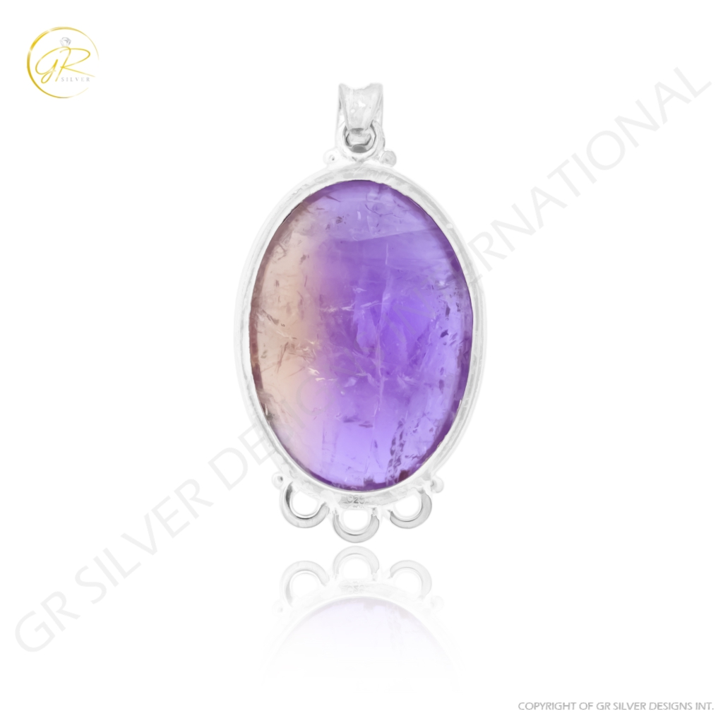 Natural Ametrine Oval Gemstone Sterling Silver Designer Pendant