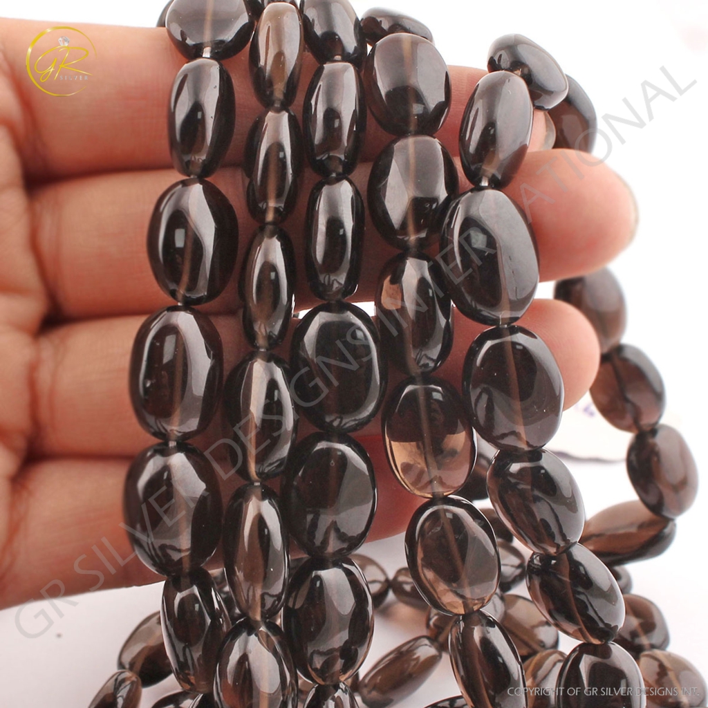 Natural Smoky Quartz Plain Tumble Gemstone Beads For Jewelry