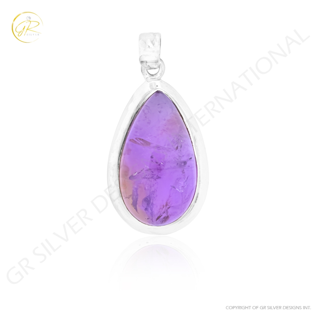 Natural Ametrine Pear Gemstone Sterling Silver Pendant