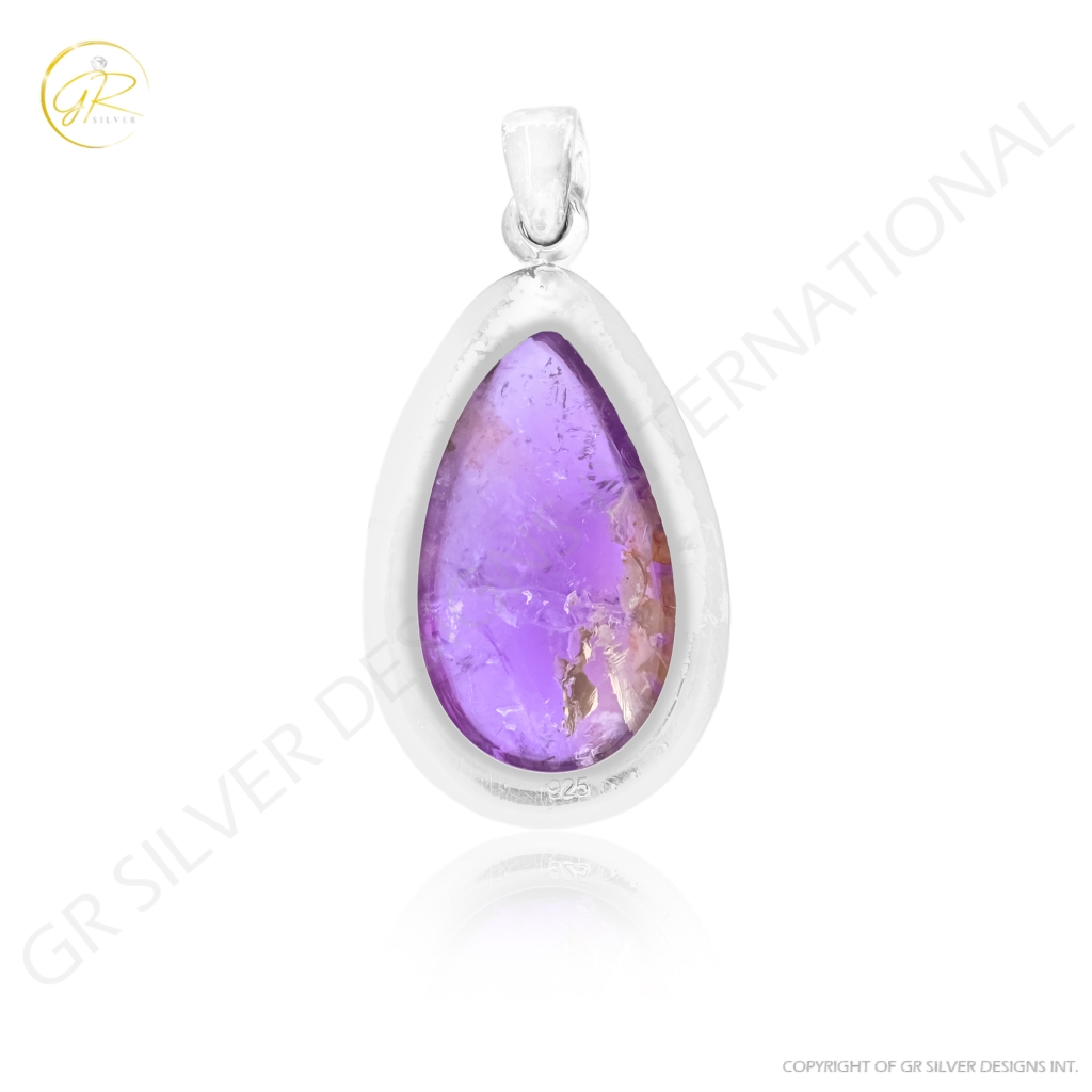 Natural Ametrine Pear Gemstone Sterling Silver Pendant