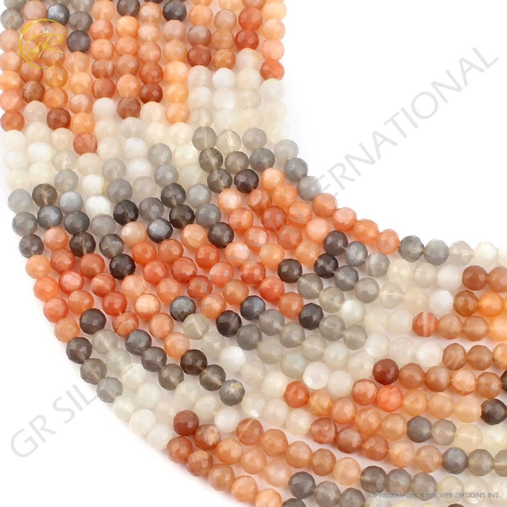 Natural Multi Moonstone 7mm Balls Shape Faceted 12 Strands Beads