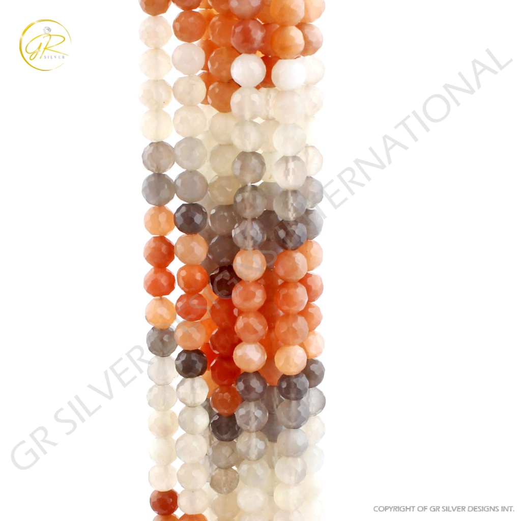 Natural Multi Moonstone 7mm Balls Shape Faceted 12 Strands Beads