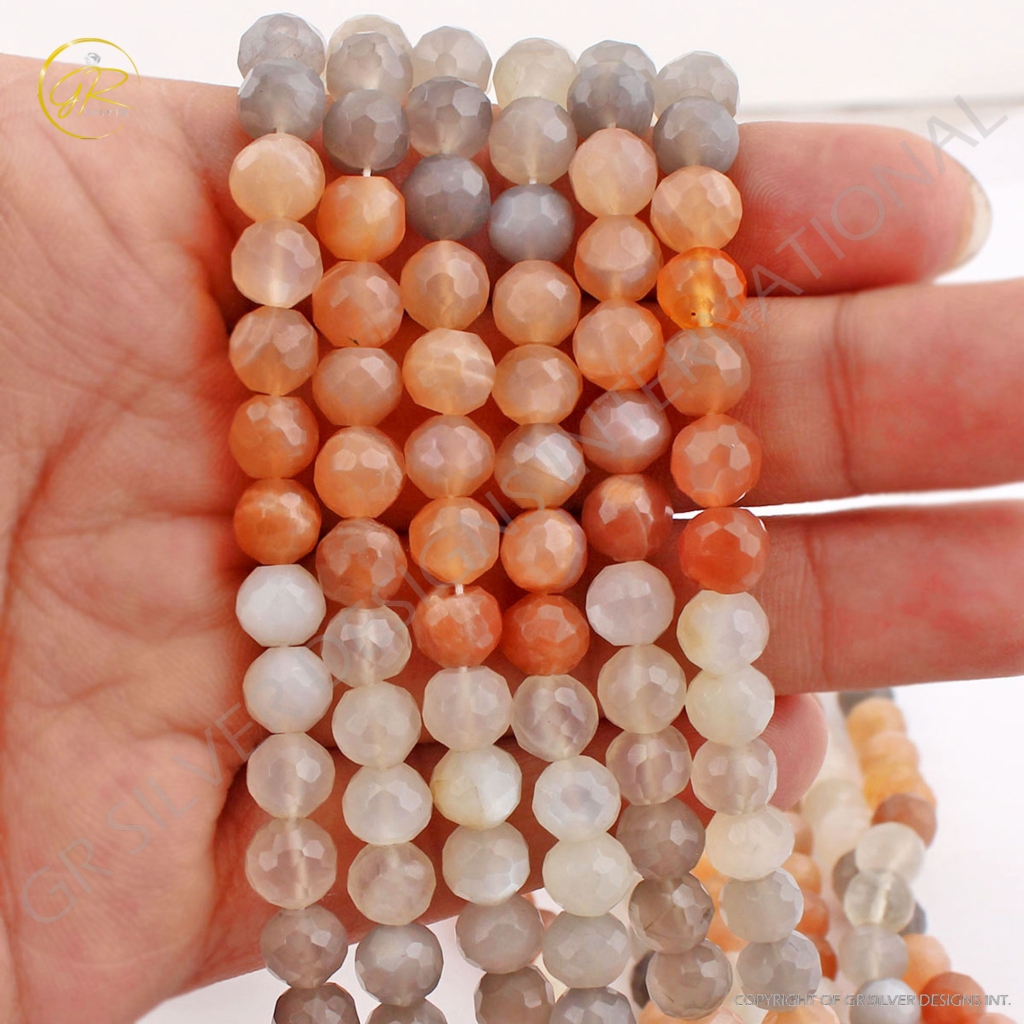 Natural Multi Moonstone 7mm Balls Shape Faceted 12 Strands Beads