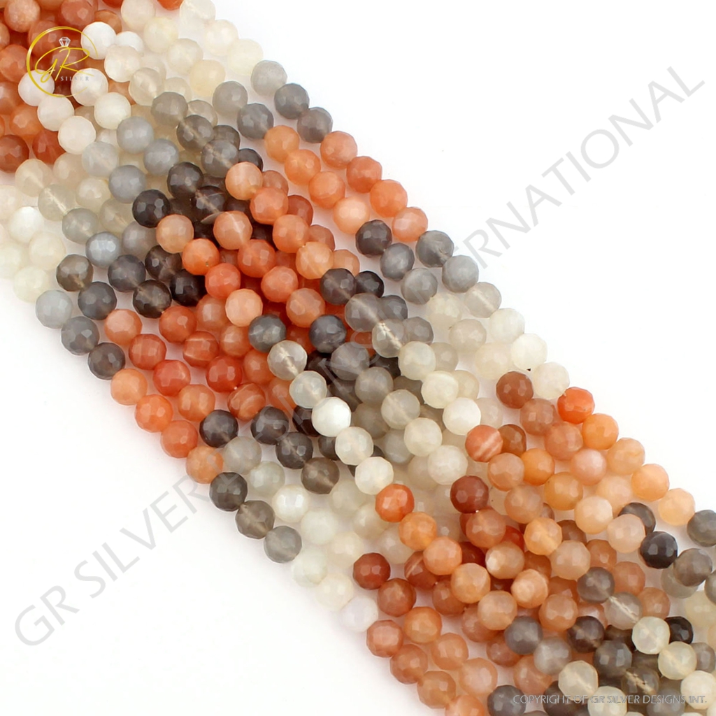 Natural Multi Moonstone 7mm Balls Shape Faceted 12 Strands Beads