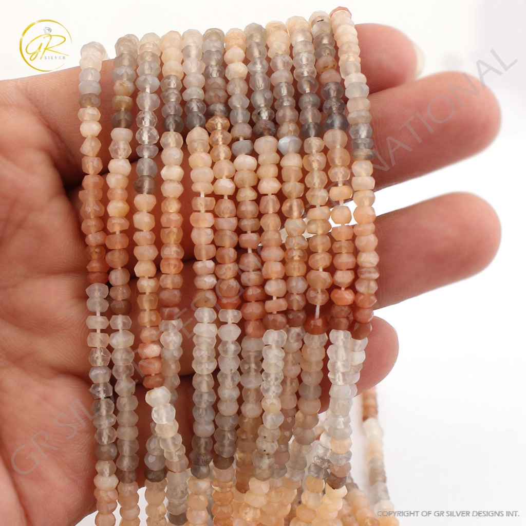 Round Multi Moonstone Faceted 4mm Gemstone Beads For Jewelry