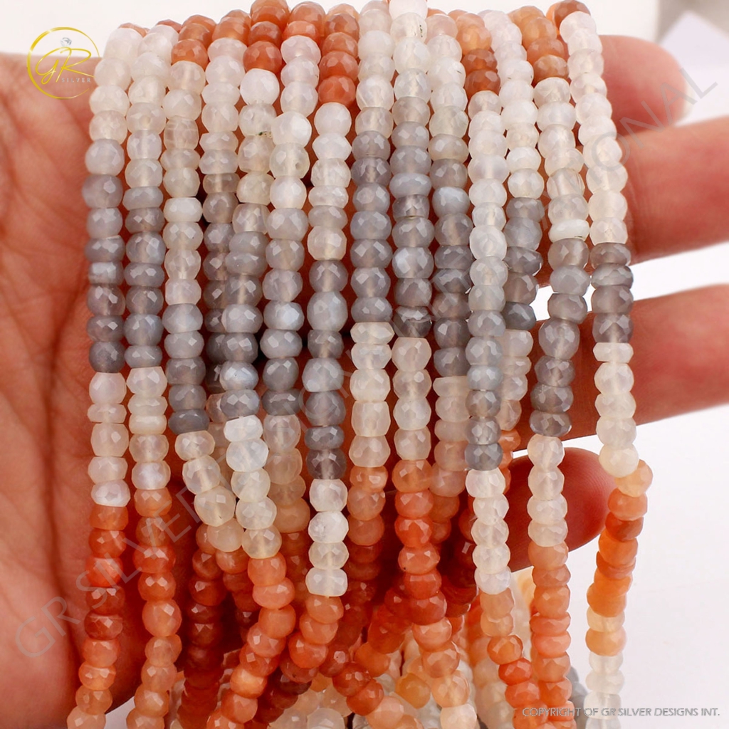 Faceted Multi Moonstone Handmade Round Beads For Jewelry Making