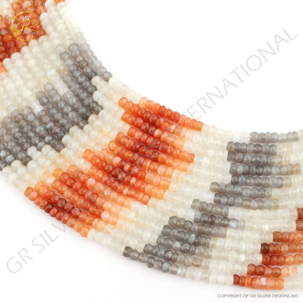 Faceted Multi Moonstone Handmade Round Beads For Jewelry Making