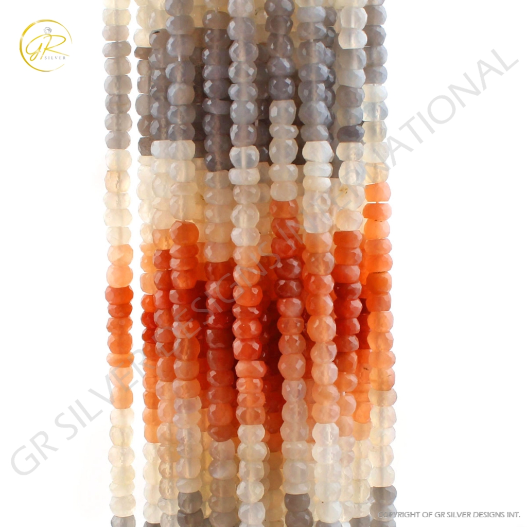 Faceted Multi Moonstone Handmade Round Beads For Jewelry Making