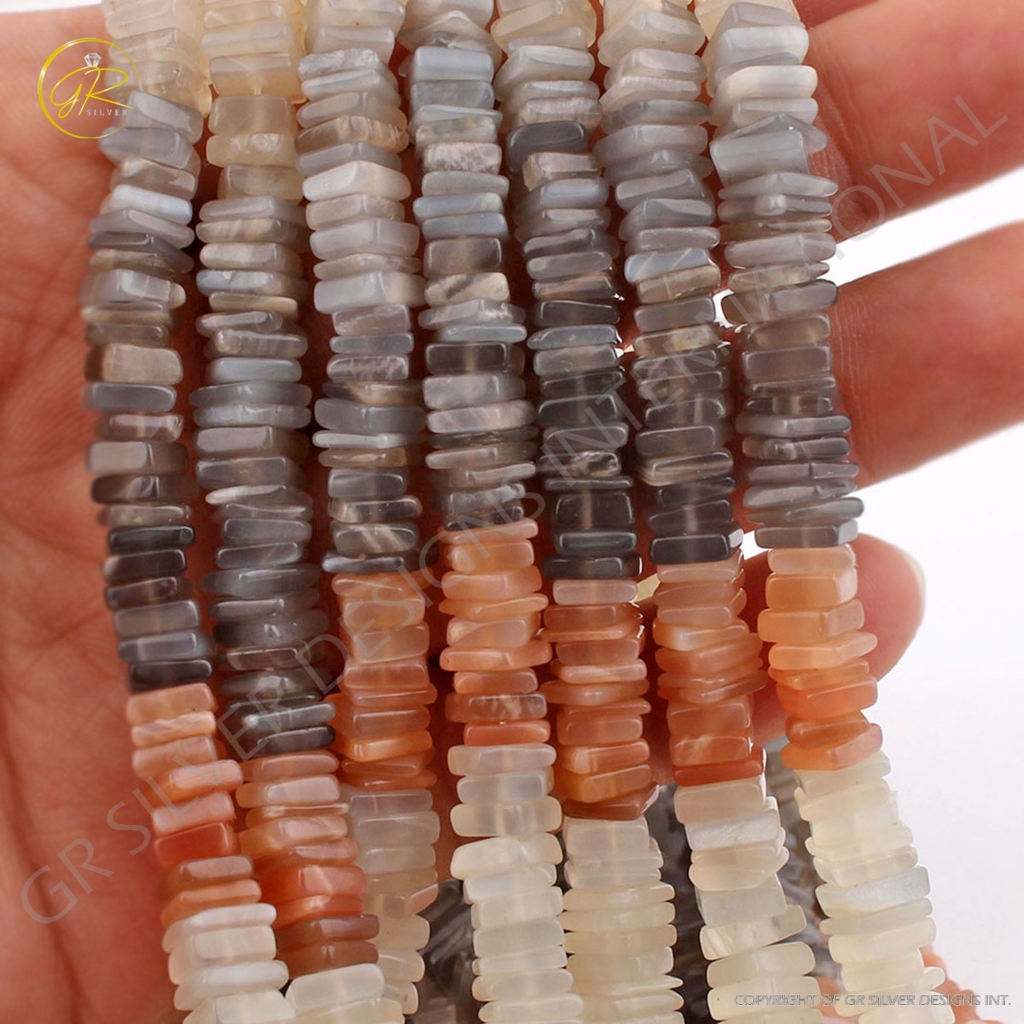 High Quality Multi Moonstone Square Gemstone 11 Strands Beads