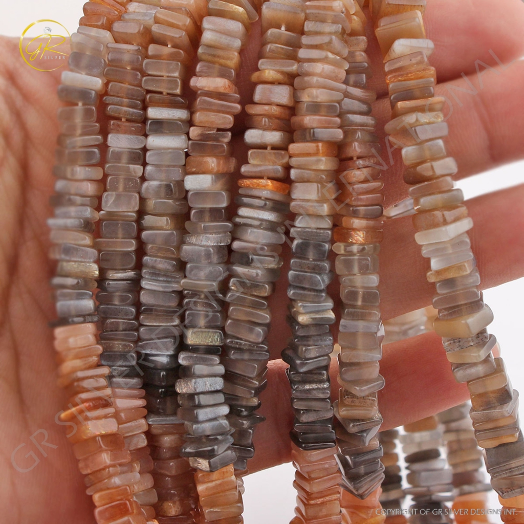 Multi Moonstone Square Shape 14 Strands Beads For Jewelry