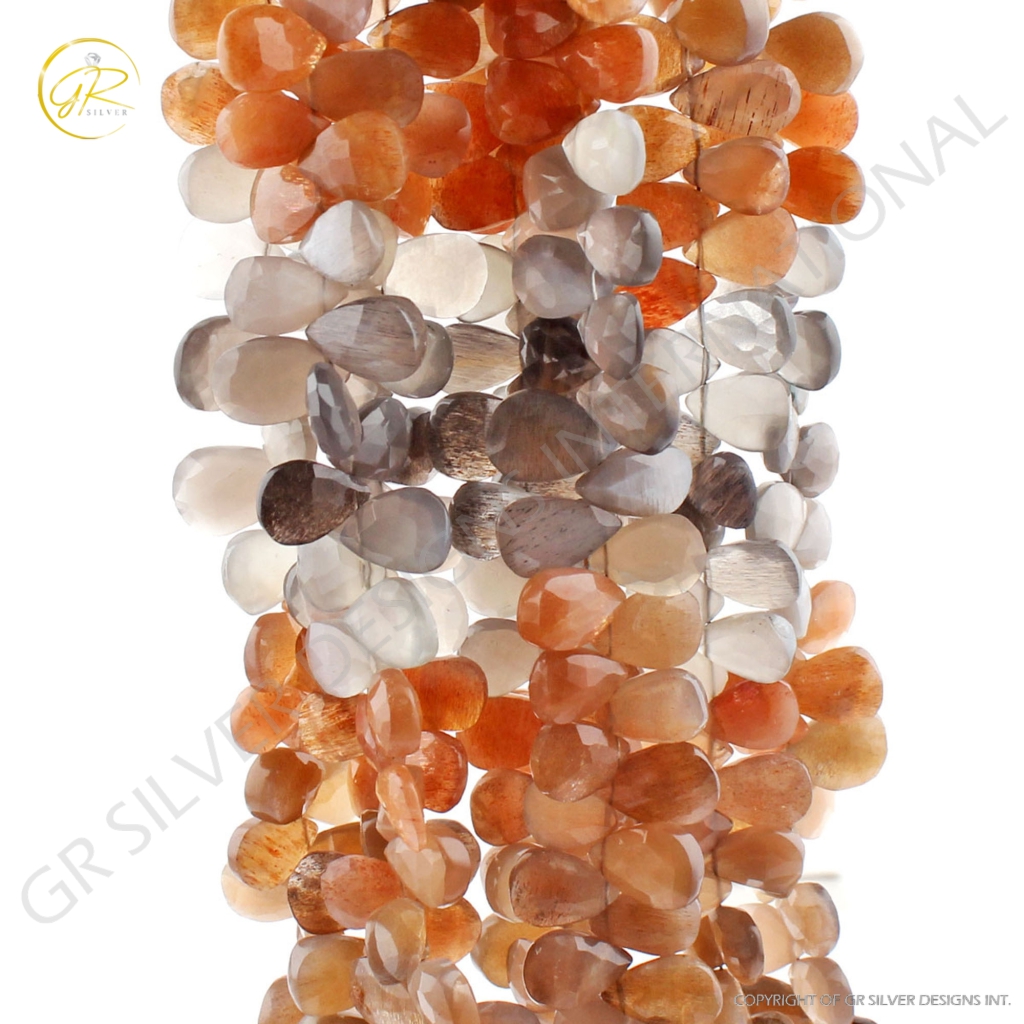 Natural Multi Moonstone Pear Faceted Gemstone Beads For Jewelry