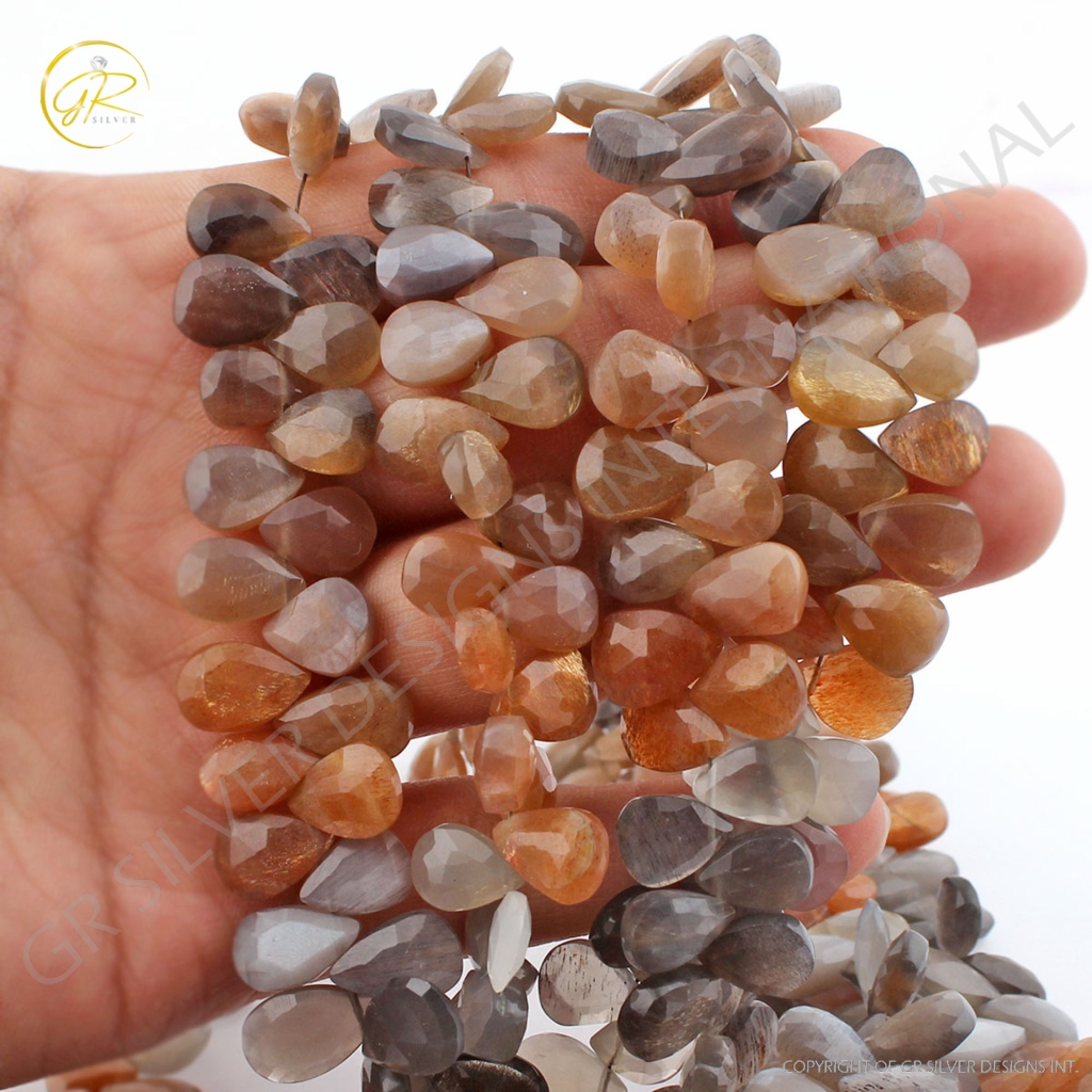 Natural Multi Moonstone Pear Faceted Gemstone Beads For Jewelry