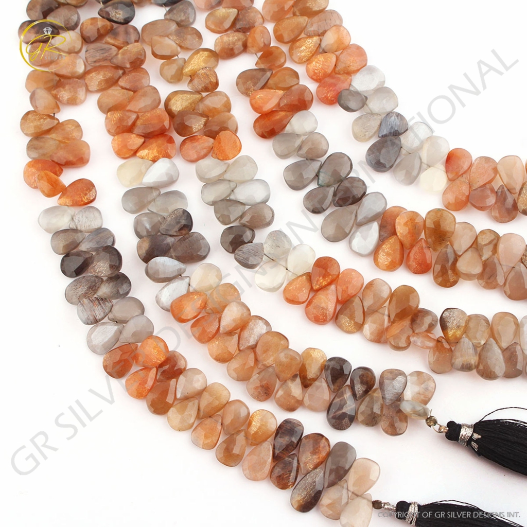 Natural Multi Moonstone Pear Faceted Gemstone Beads For Jewelry