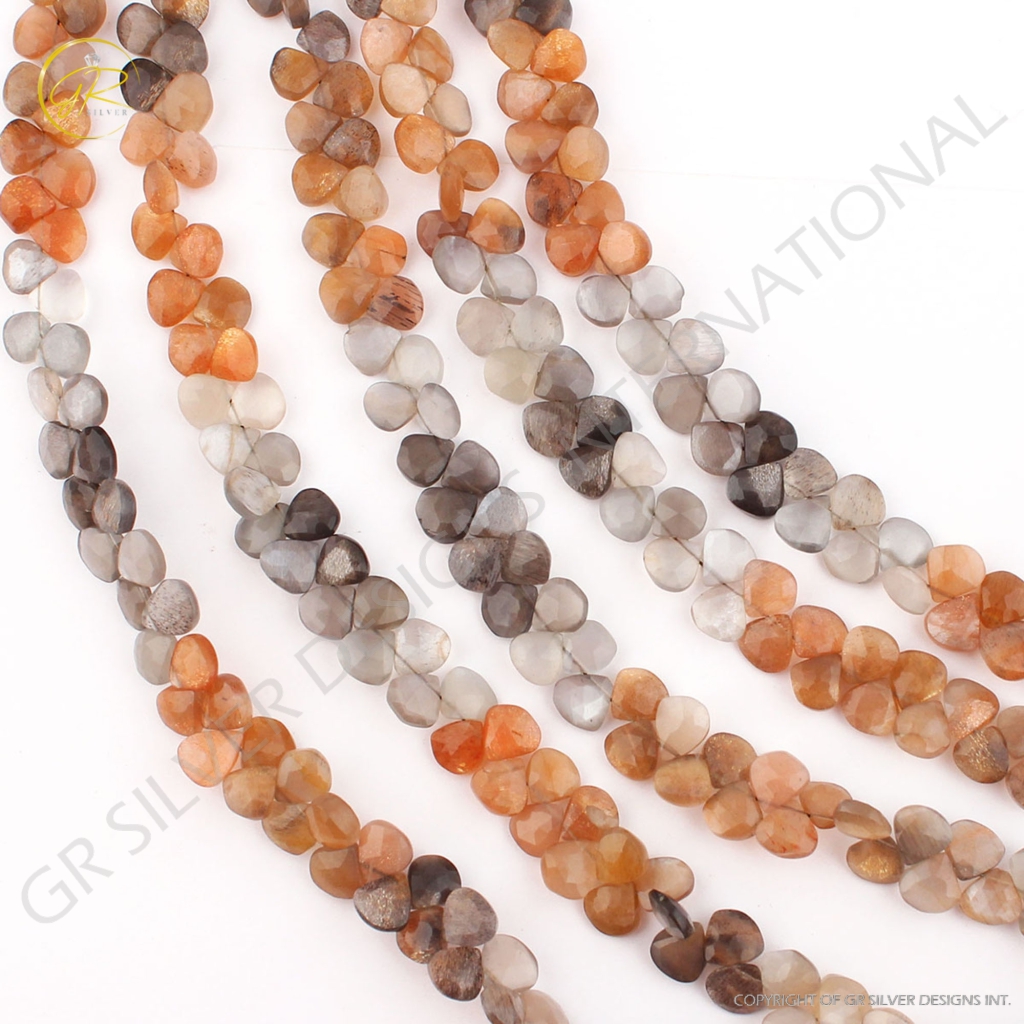 Faceted Multi Moonstone Heart Gemstone Beads For Jewelry Making