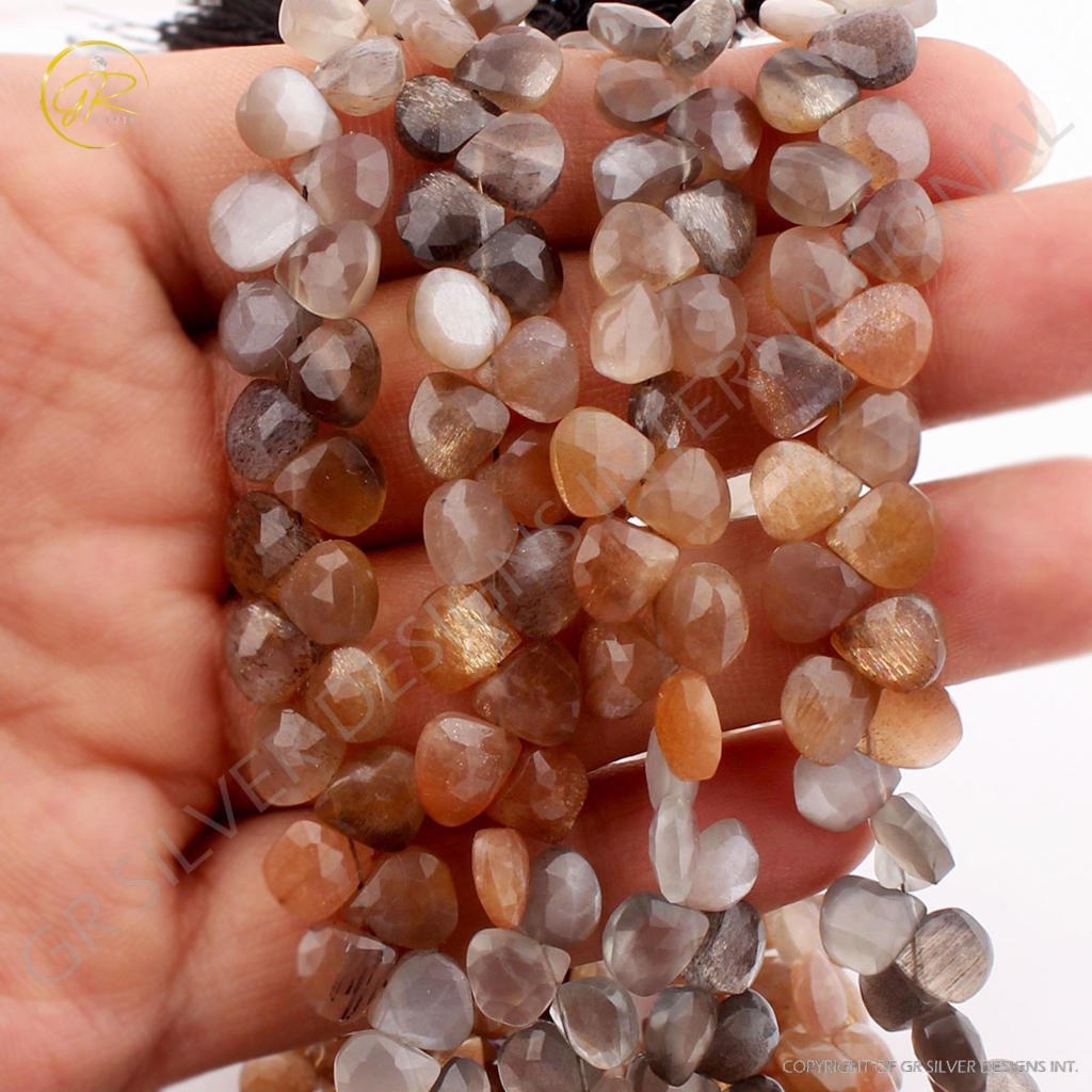 Faceted Multi Moonstone Heart Gemstone Beads For Jewelry Making