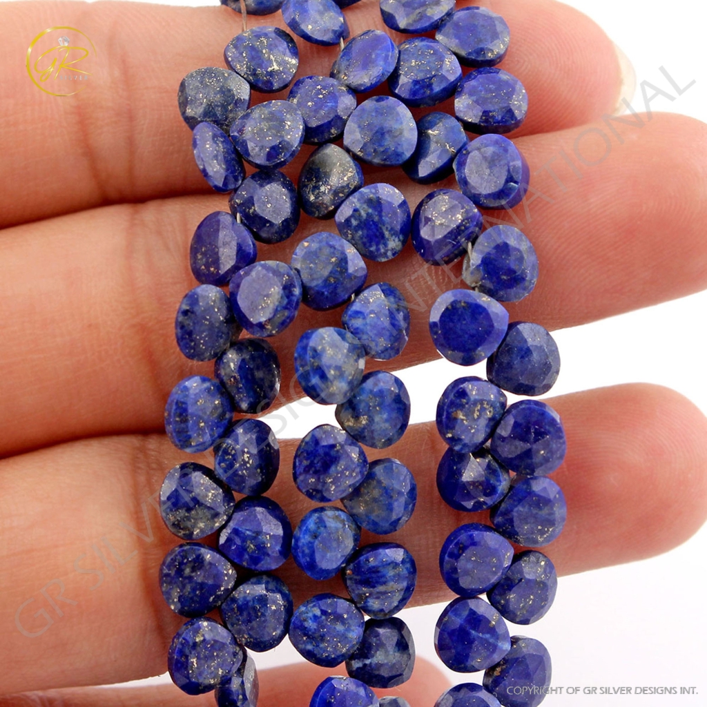 Faceted Lapis Lazuli Heart Shape Handmade Beads For Jewelry