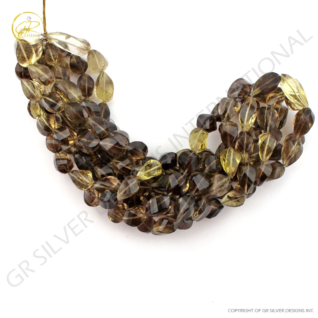 Bio Lemon Quartz Faceted Drops Shape Handmade Gemstone Beads