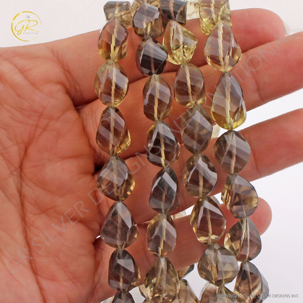 Bio Lemon Quartz Faceted Drops Shape Handmade Gemstone Beads