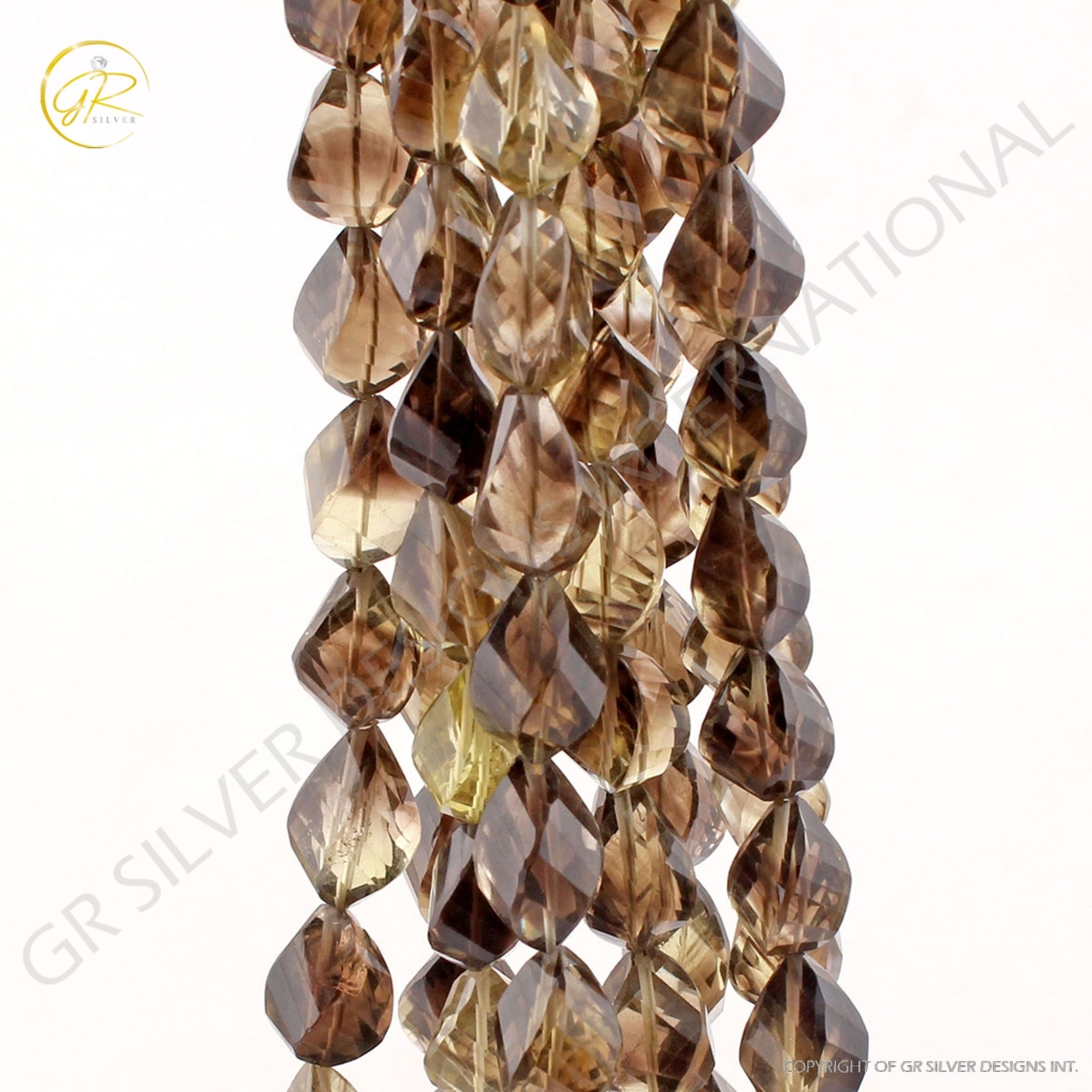 Bio Lemon Quartz Faceted Drops Shape Handmade Gemstone Beads