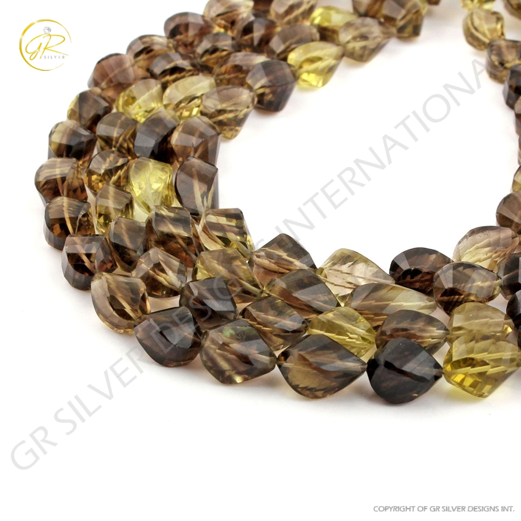 Bio Lemon Quartz Faceted Drops Shape Handmade Gemstone Beads