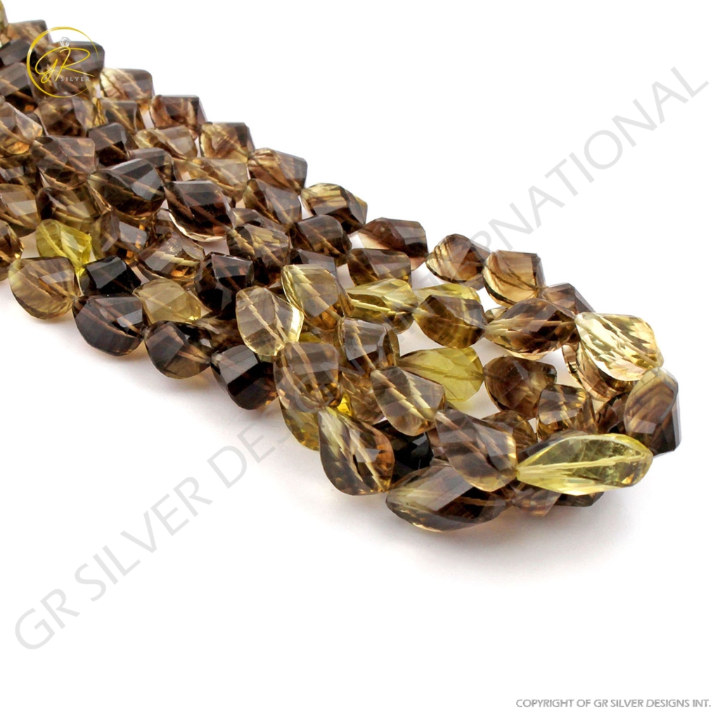 Bio Lemon Quartz Faceted Drops Shape Handmade Gemstone Beads