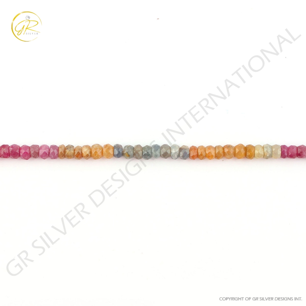 Natural Multi Sapphire 5mm Round Faceted Handmade 9 Strands Beads