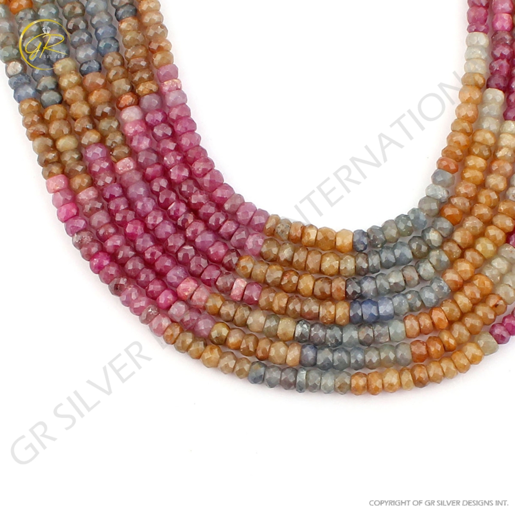 Natural Multi Sapphire 5mm Round Faceted Handmade 9 Strands Beads