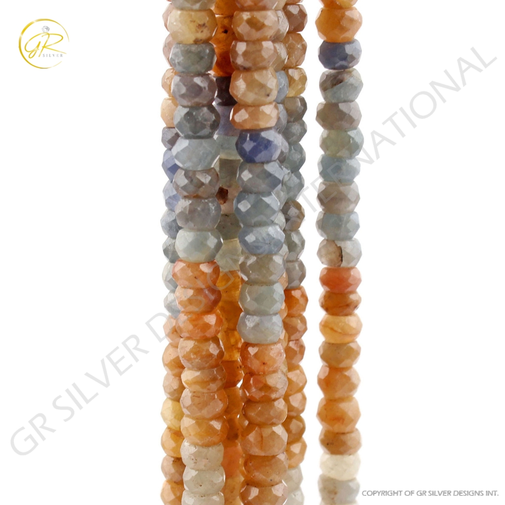 Natural Multi Sapphire 5mm Round Faceted Handmade 9 Strands Beads