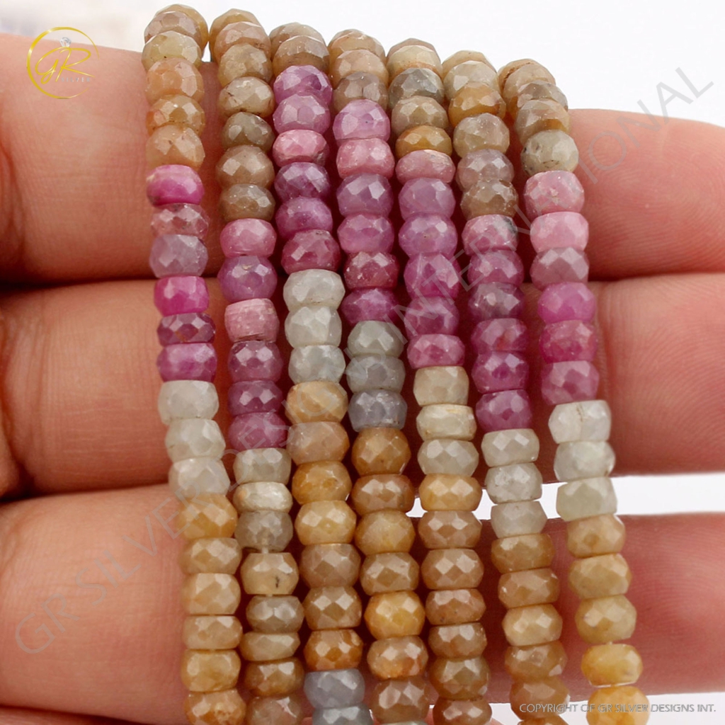 Natural Multi Sapphire 5mm Round Faceted Handmade 9 Strands Beads