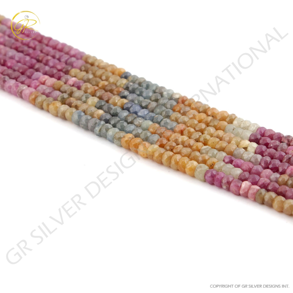 Natural Multi Sapphire 5mm Round Faceted Handmade 9 Strands Beads