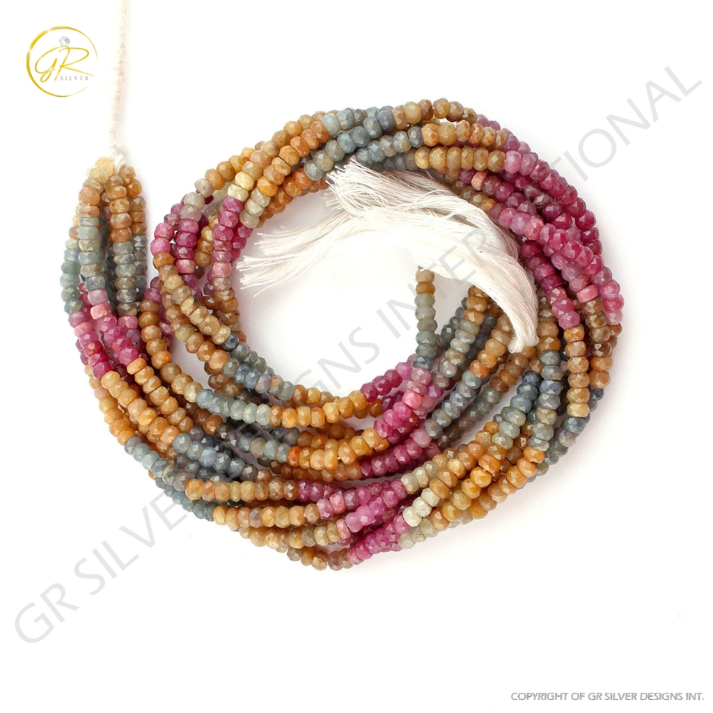 Natural Multi Sapphire 5mm Round Faceted Handmade 9 Strands Beads