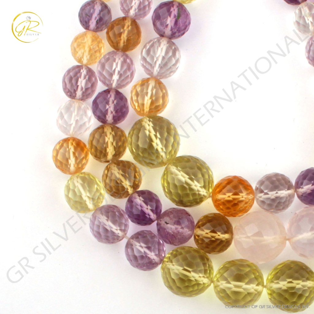 Multi Quartz Balls Shape Handmade 3 Strands Beads For Jewelry